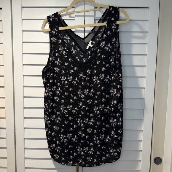 Maurices Tops - Maurices Tank Top XXL Black Floral V-Neck Sheer Trim Sleeveless Blouse